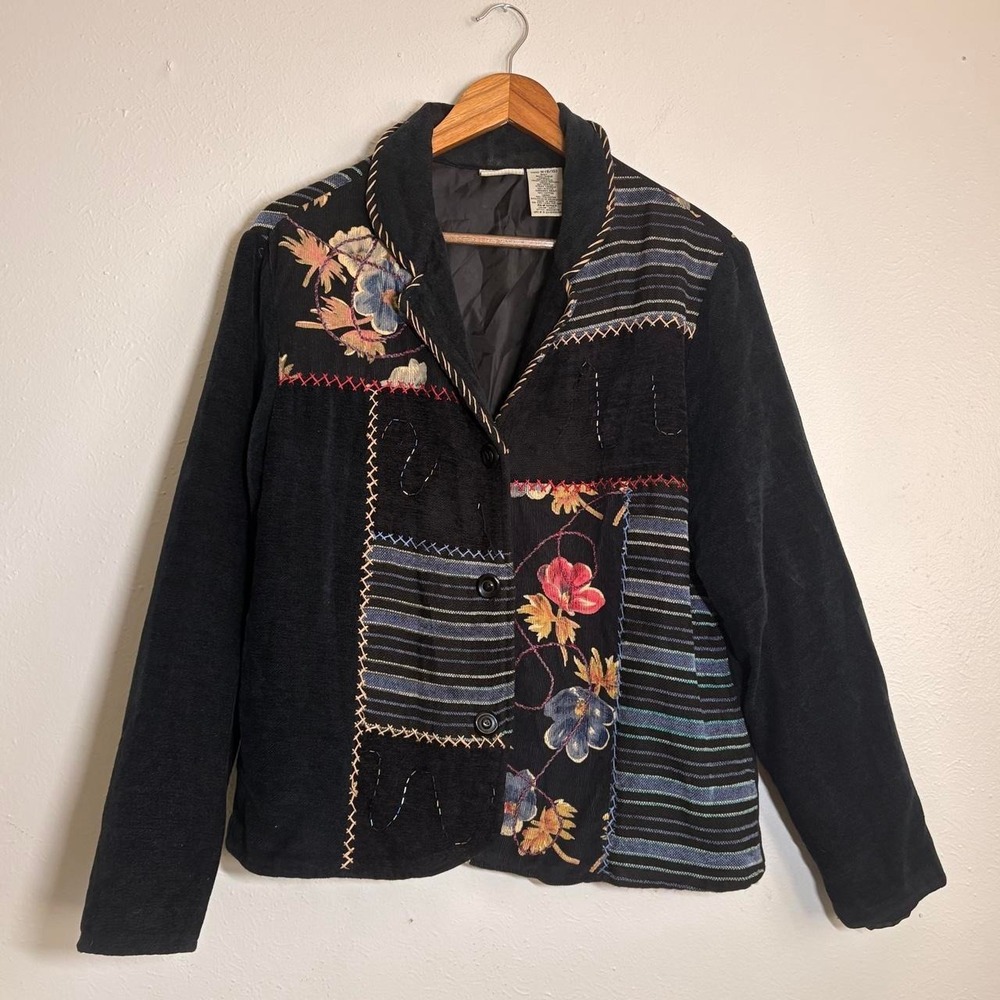 Vintage White Stag Womens M Blazer Jacket Patchwork Beaded Floral‎